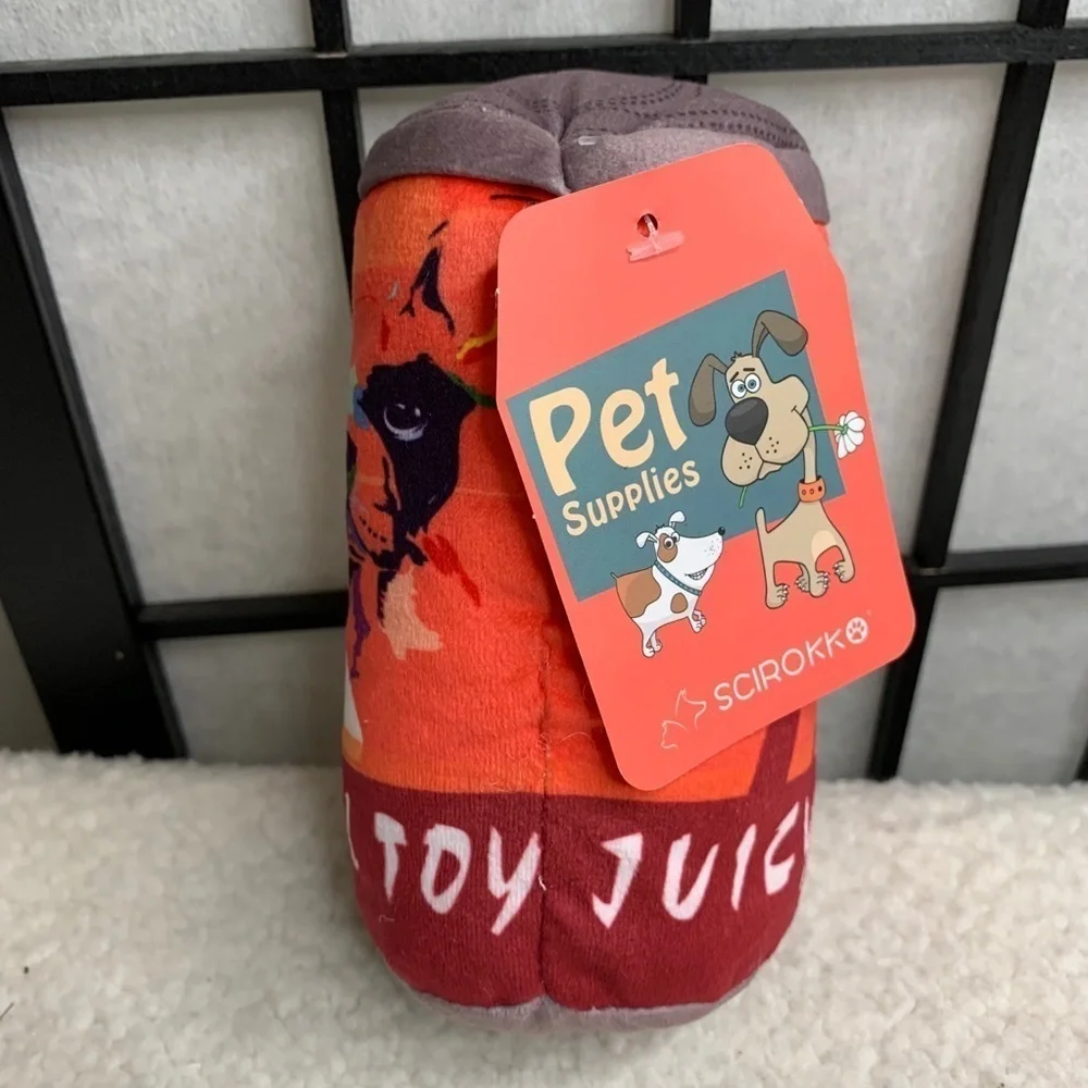 NEW Scirokko Plush Squeaky Beer Can Dog Puppy Play Toy Orange